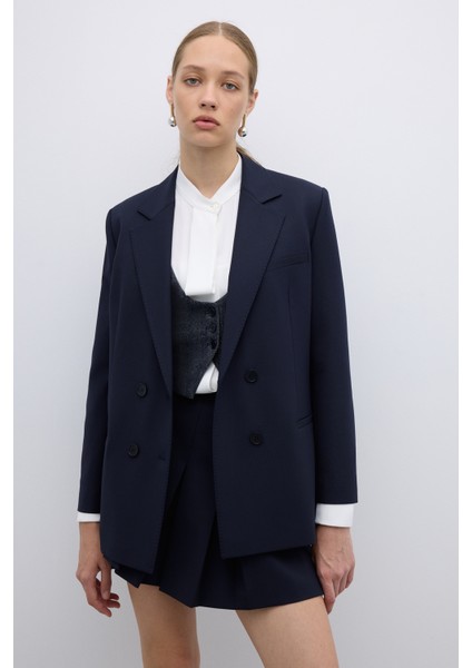 Punto Dikişli Kruvaze Blazer Ceket Lacivert K2616014_015