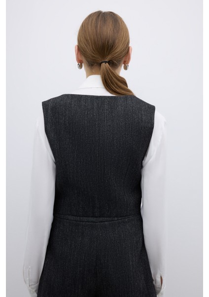 Yün Karışımlı U Yaka Önü Düğmeli Yelek Siyah K2617015_001 fiyatları