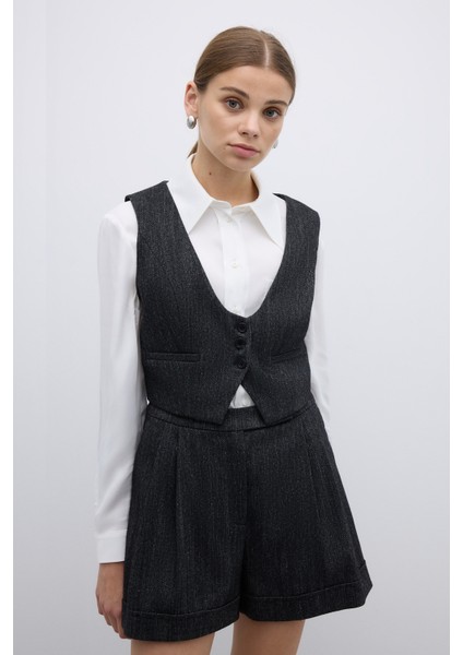 Yün Karışımlı U Yaka Önü Düğmeli Yelek Siyah K2617015_001 modelleri