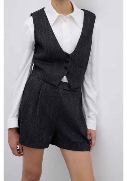 Yün Karışımlı U Yaka Önü Düğmeli Yelek Siyah K2617015_001 indirimleri