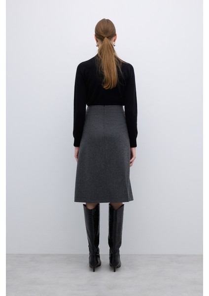 %100 Yün Midi Boy Çan Etek Koyu Gri K2615032_058 fiyatları
