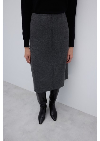 %100 Yün Midi Boy Çan Etek Koyu Gri K2615032_058 modelleri