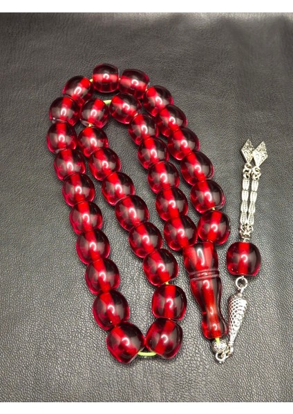 Özel Büyük Model Kırmızı Renk Fıçı Kesim Toz Kehribar Tesbih modelleri