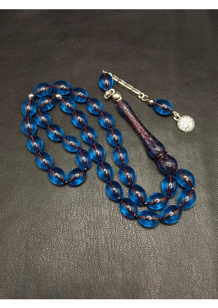 Içi Bordo Mavi Renk Imame Işlemeli Toz Kehribar Tesbih modelleri