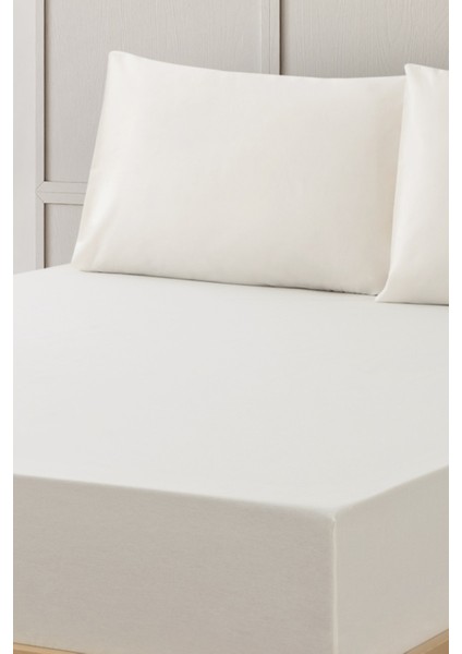 %100 Pamuk Çift Kişilik Lastikli Çarşaf Yastık Kılıfı Seti (3 Parça) - 180X200 Cm-Krem fiyatları