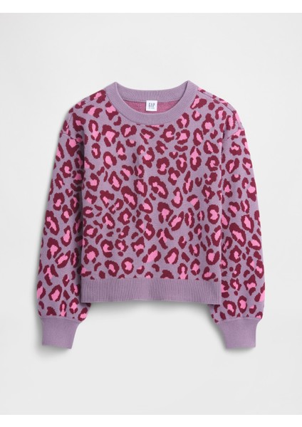 Kız Çocuk Mor Relaxed Intarsia Kazak