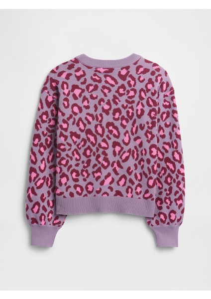 Kız Çocuk Mor Relaxed Intarsia Kazak modelleri