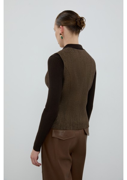 Yün Karışımlı V Yaka Önü Düğmeli Yelek Kahve K2617014_005 fiyatları
