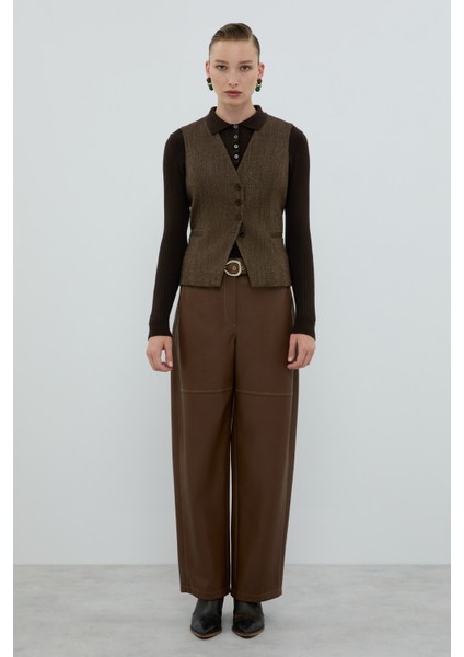 Yün Karışımlı V Yaka Önü Düğmeli Yelek Kahve K2617014_005 modelleri