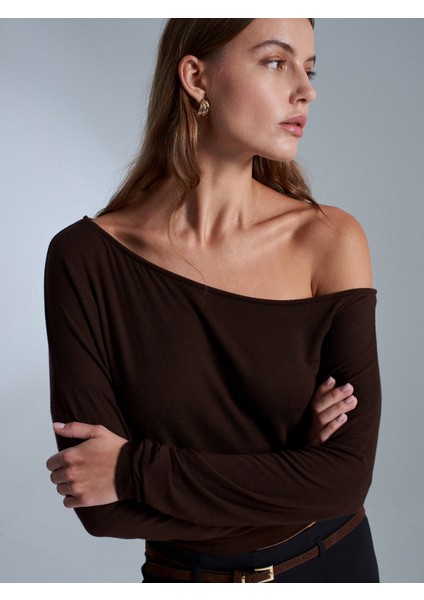 32306 Yün Karışımlı Tek Omuz Top-Koyu Kahve