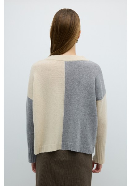 %100 Yün Çift Cepli Triko Gri-Ekru K2671026_661 fiyatları