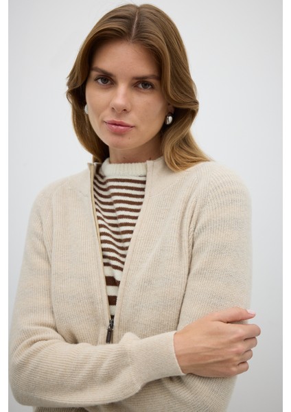 Fermuarlı Triko Hırka Bej K2671036_024 modelleri