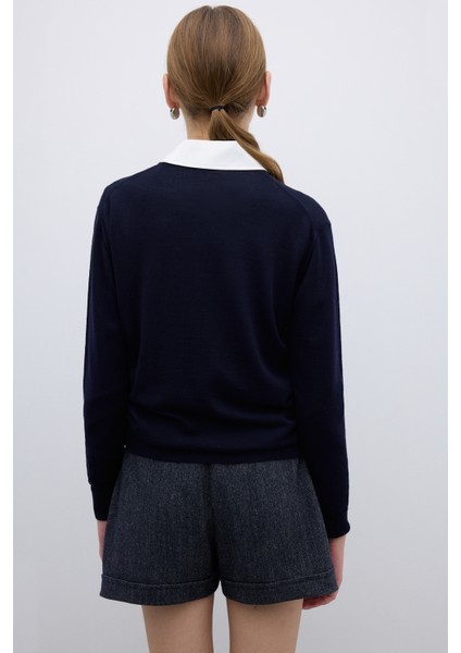 %100 Yün Bisiklet Yaka Triko Lacivert K2671033_015 fiyatları