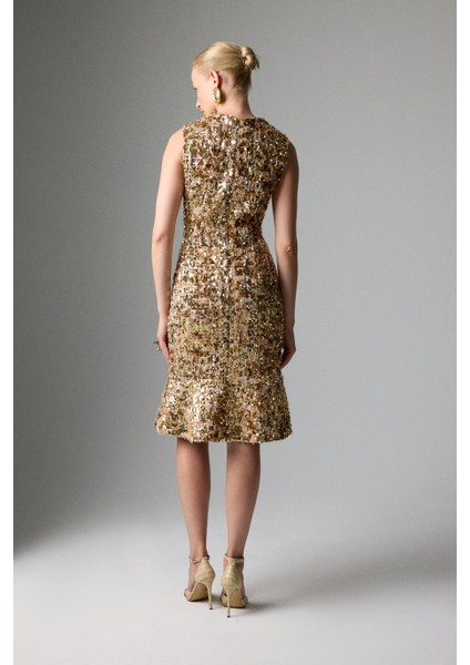 Bisiklet Yaka Midi Boy Payet Elbise Gold K2611510_076 fiyatları