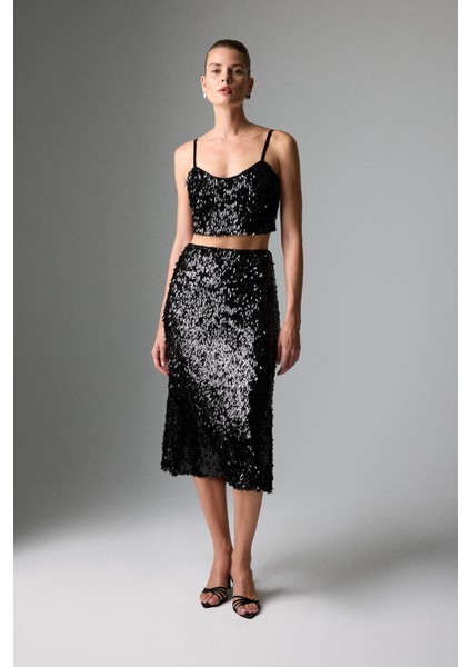 Beli Lastikli Midi Boy Payet Etek Siyah K2615006_001