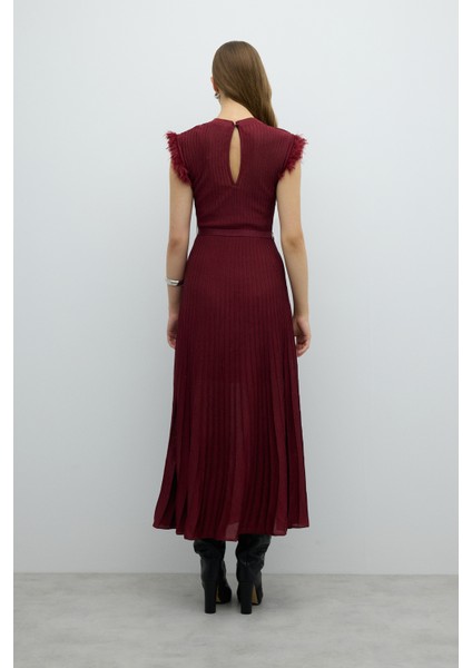 Sırt Dekolteli Beli Bağlama Detaylı Triko Elbise Bordo K2672001_008 fiyatları