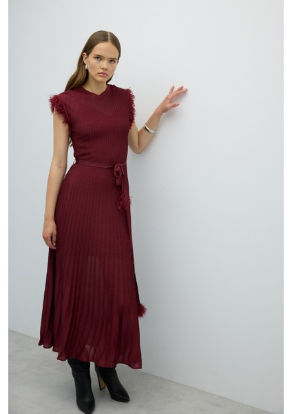 Sırt Dekolteli Beli Bağlama Detaylı Triko Elbise Bordo K2672001_008 fırsatları