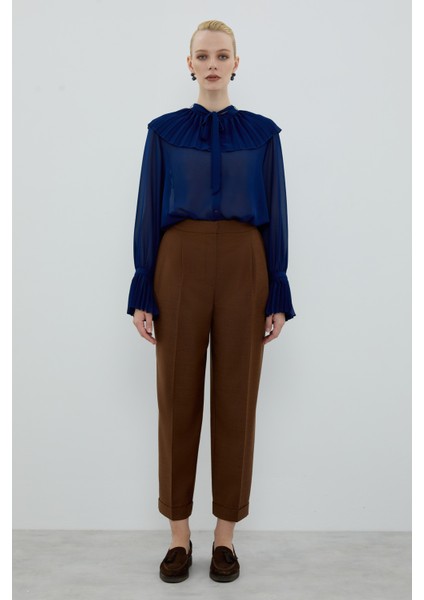 Double Paça Çift Pileli Havuç Pantolon Kahve K2612046_005