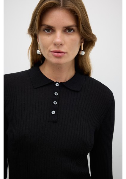 %100 Yün Düğme Detaylı Triko Siyah K2671031_001 modelleri