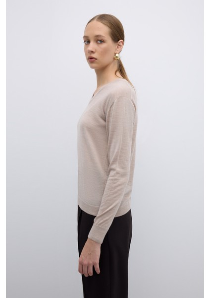%100 Yün V Yaka Triko Bej K2671035_024 modelleri