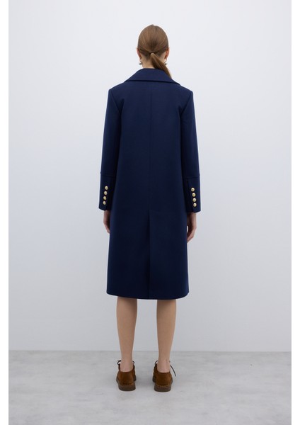 %100 Yün Gold Düğmeli Kruvaze Kaban Lacivert K2619002_015 fiyatları