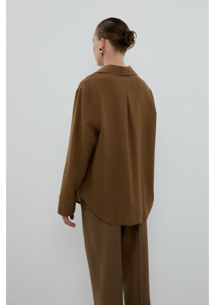%100 Yün V Yaka Pili Detaylı Gömlek Kahve K2613536_005 fiyatları