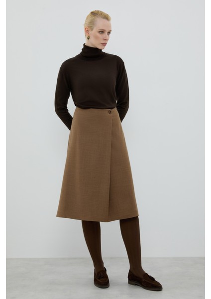 Yün Karışımlı Pili Detaylı Midi Boy Etek Kahve K2615038_005 modelleri