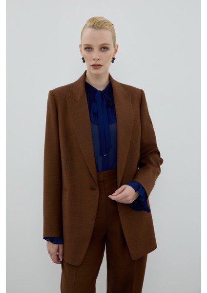 Yün Karışımlı Fleto Cepli Ceket Kahve K2616028_005