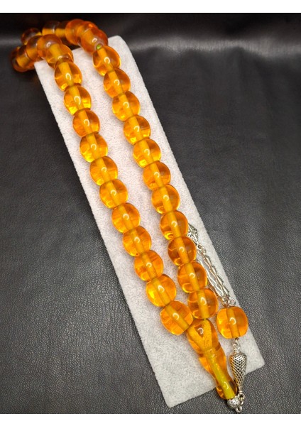 Özel Büyük Model Turuncu Renk Fıçı Kesim Toz Kehribar Tesbih