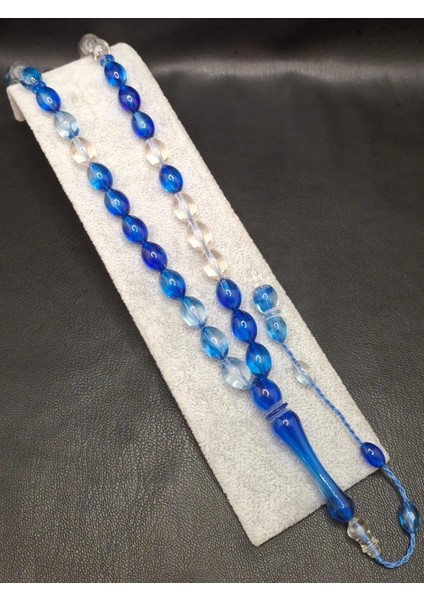 Özel Model Şeffaf Mavi Renk Toz Kehribar Tesbih