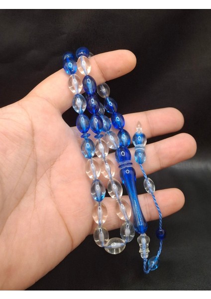 Özel Model Şeffaf Mavi Renk Toz Kehribar Tesbih fiyatları