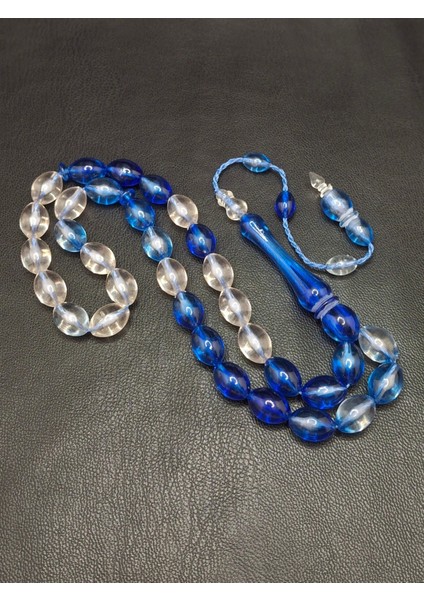 Özel Model Şeffaf Mavi Renk Toz Kehribar Tesbih modelleri