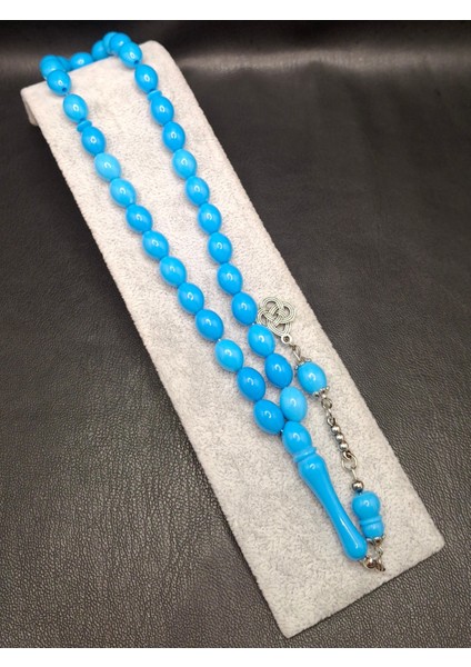 Turkuaz Renk Püsküllü Toz Kehribar Tesbih