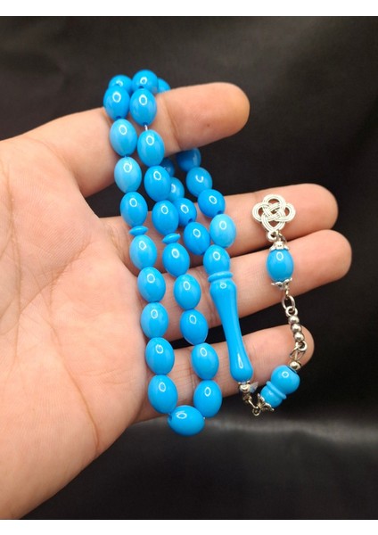 Turkuaz Renk Püsküllü Toz Kehribar Tesbih fiyatları