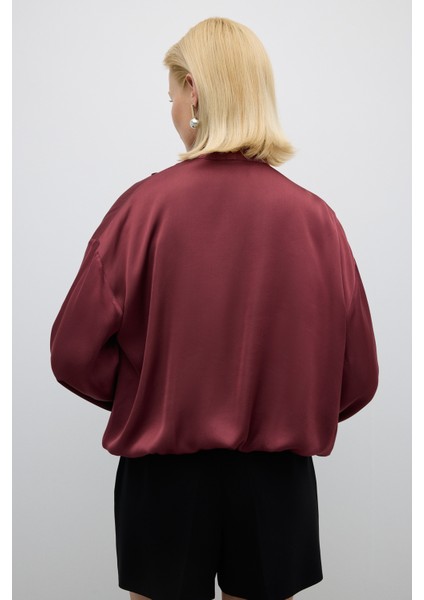 Fular Bağlamalı Kruvaze Saten Bluz Bordo K2652005_008 fiyatları