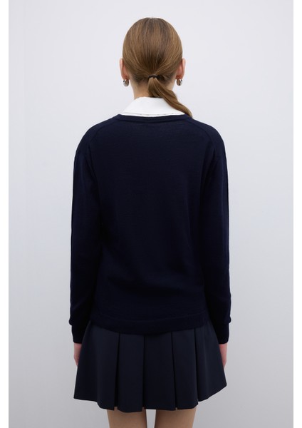 %100 Yün V Yaka Triko Lacivert K2671035_015 fiyatları