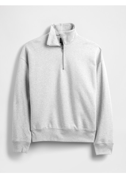 Erkek Gri Heavyweight Oversized Yarım Fermuarlı Polo Sweatshirt fiyatları