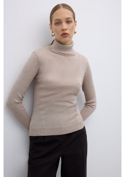 %100 Yün Balıkçı Yaka Triko Bej K2671032_024 fırsatları