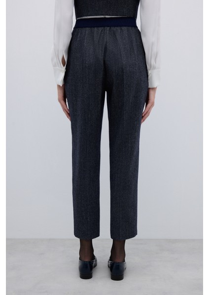 Yün Karışımlı Beli Lastikli Düz Paça Pantolon Lacivert K2612041_015 fiyatları