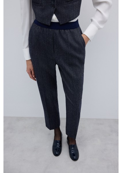 Yün Karışımlı Beli Lastikli Düz Paça Pantolon Lacivert K2612041_015 modelleri