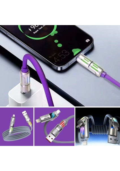 Buffer® 4'ü 1ARADA Hızlı Şarj Etme Özellikli Bir Ucu Type-C ve Usb-A Diğer Ucu Type-C ve Lightning Uçlu 240W Şarj Kablosu fırsatları