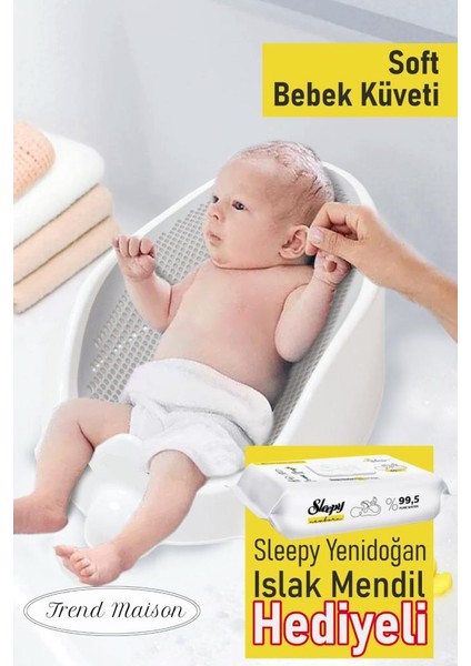Soft Bebek Küveti -Silikon Fileli Bebek Yıkama Banyo Küveti, Bebek Banyo Oturağı + Hediyeli