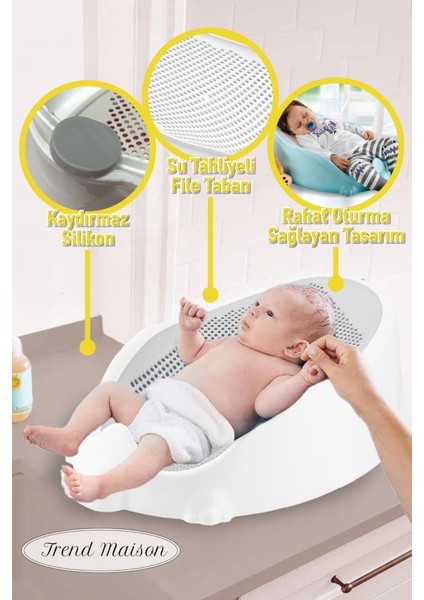 Soft Bebek Küveti -Silikon Fileli Bebek Yıkama Banyo Küveti, Bebek Banyo Oturağı + Hediyeli fiyatları