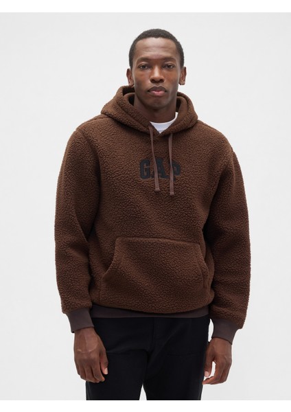 Erkek Kahverengi Relaxed Gap Logo Sherpa Knit Sweatshirt