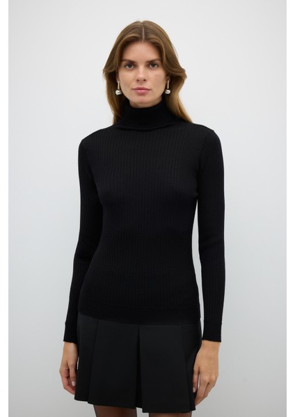%100 Yün Balıkçı Yaka Triko Siyah K2671034_001
