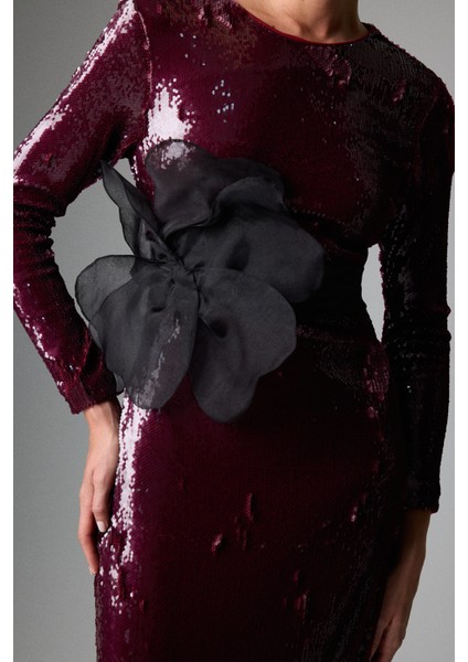 Beli Kuşaklı Maksi Boy Payet Elbise Vişne K2611307_115 fırsatları