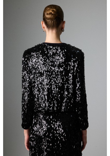 Bisiklet Yaka Payet Ceket Siyah K2616030_001 fiyatları