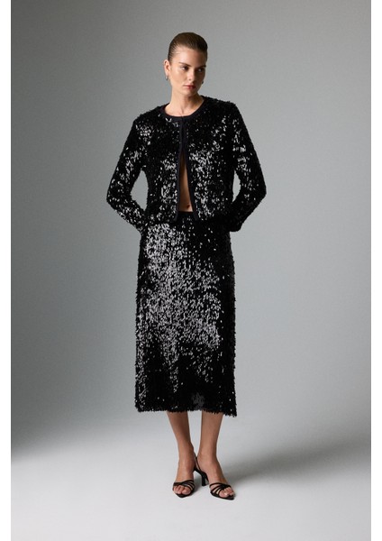 Bisiklet Yaka Payet Ceket Siyah K2616030_001 fırsatları