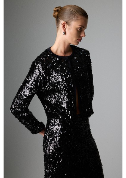 Bisiklet Yaka Payet Ceket Siyah K2616030_001 indirimleri