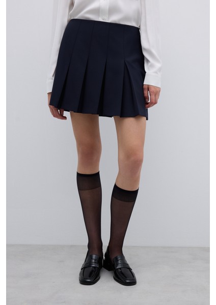 Yün Karışımlı Pileli Mini Etek Lacivert K2615025_015 fırsatları